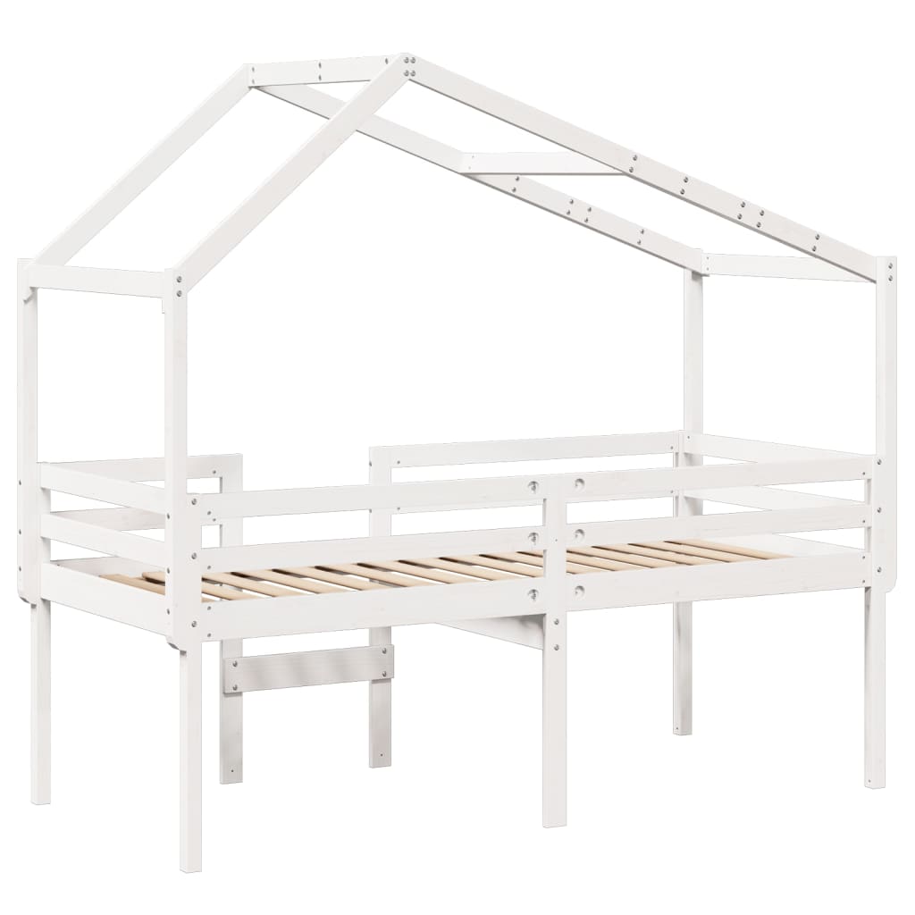 vidaXL Cama alta com telhado 75x190 cm pinho maciço branco