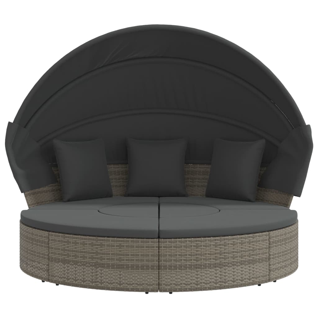 vidaXL Cama lounge de exterior c/ toldo e almofadões vime PE cinzento