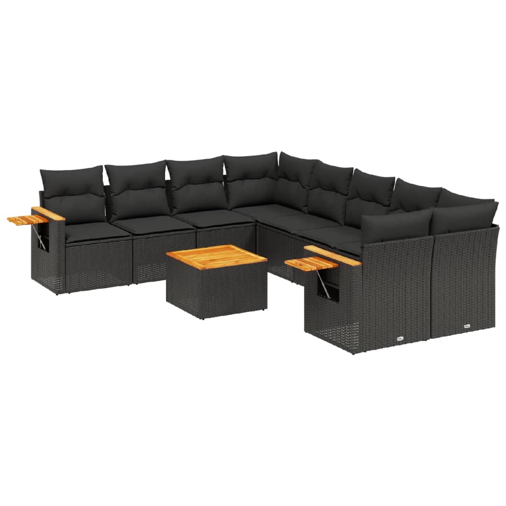 vidaXL 9 pcs conjunto de sofás p/ jardim c/ almofadões vime PE preto