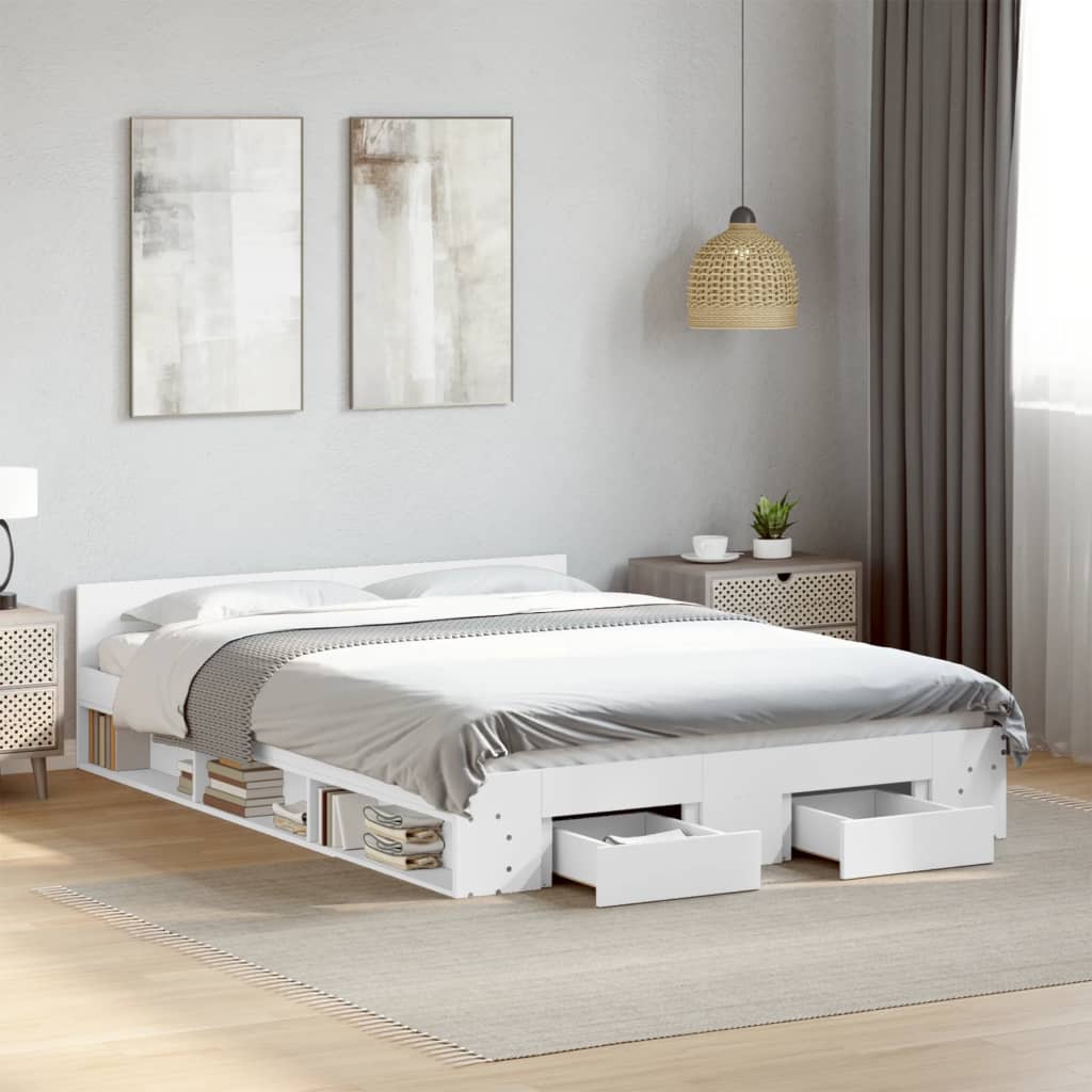 vidaXL Estrutura de cama c/ gavetas 160x200cm derivados madeira branco