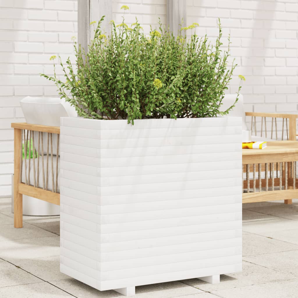 vidaXL Vaso/floreira de jardim 70x40x72 cm pinho maciço branco