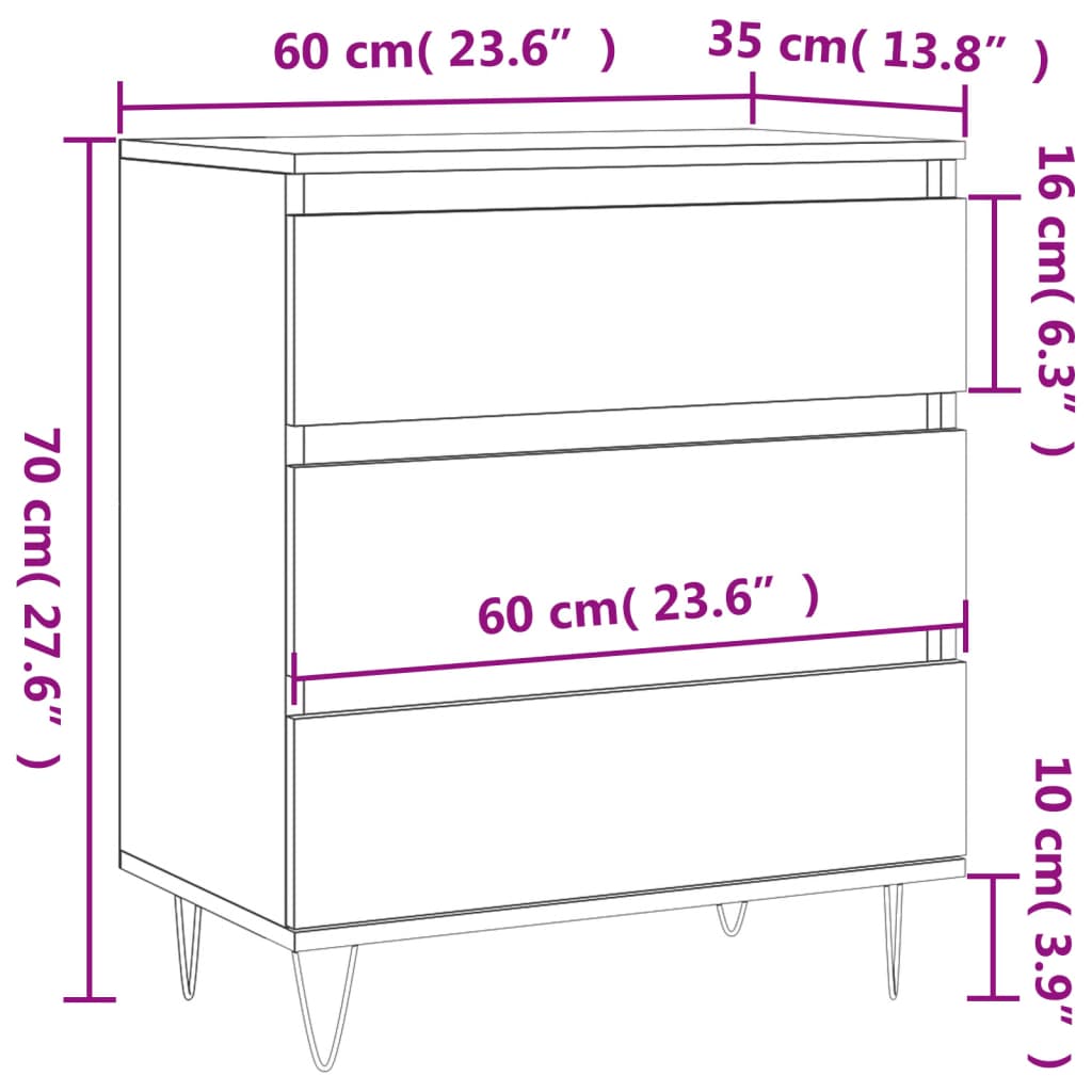 vidaXL Aparador 60x35x70 cm derivados de madeira cinzento sonoma