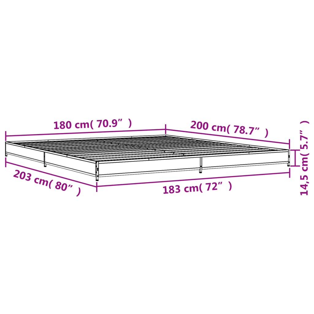 vidaXL Estrutura de cama 180x200 cm derivados madeira/metal