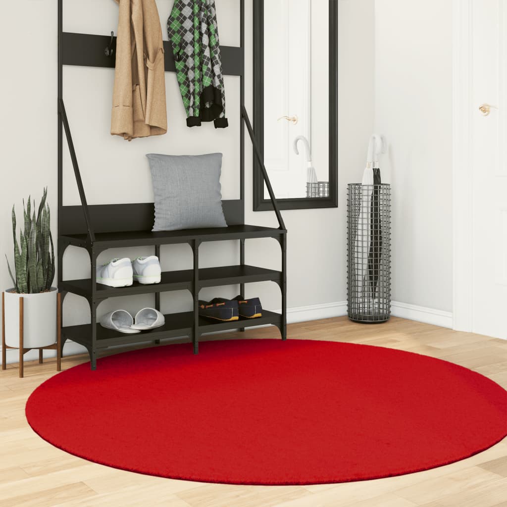 vidaXL Tapete de pelo curto OVIEDO Ø 160 cm vermelho