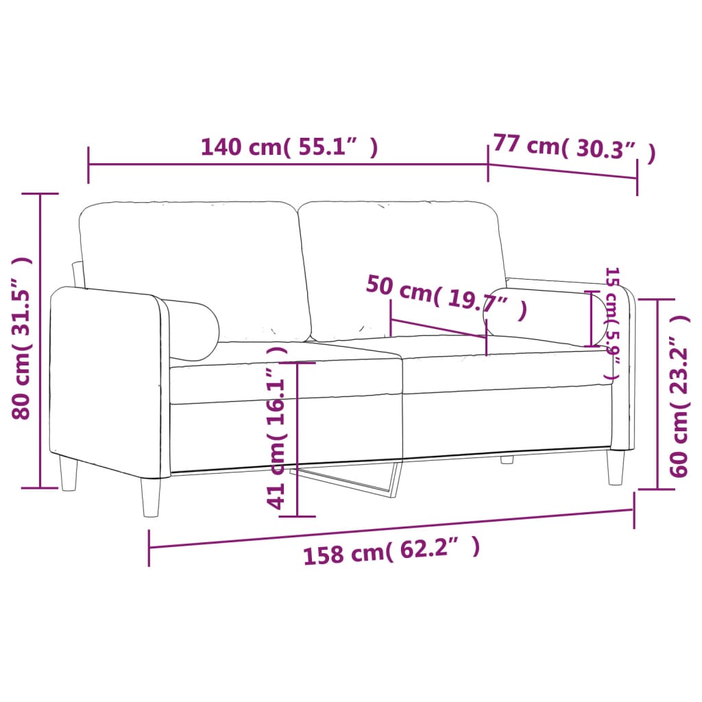 vidaXL Sofá 2 lugares + almofadas decorativas 140cm veludo cinza-claro