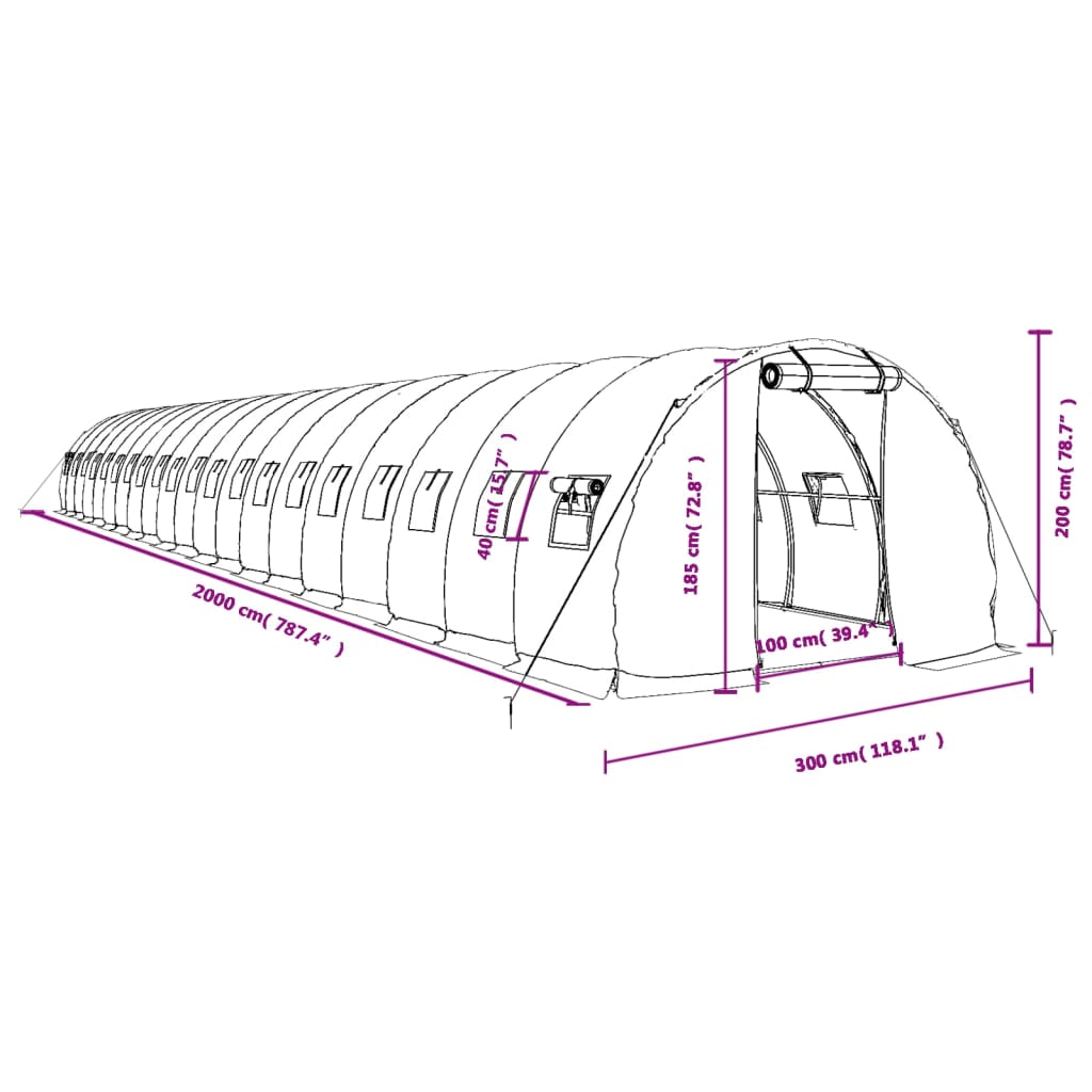 vidaXL Estufa com estrutura de aço 60 m² 20x3x2 m branco