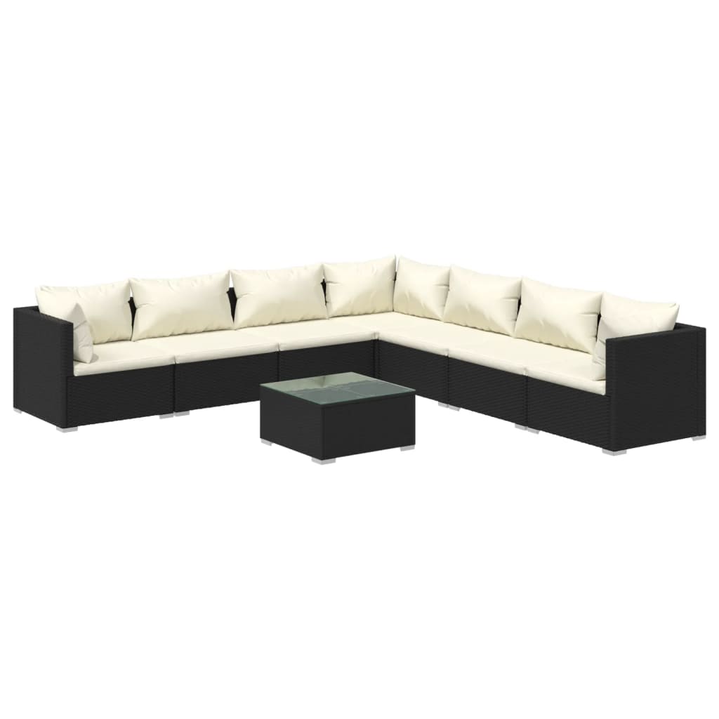 vidaXL 8 pcs conjunto lounge de jardim c/ almofadões vime PE preto