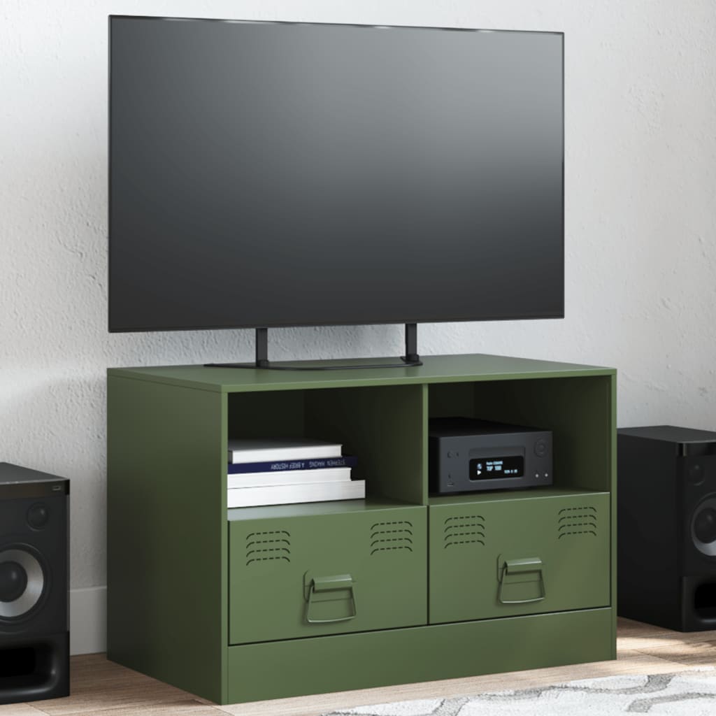 vidaXL Móvel de TV 67x39x44 aço verde azeitona