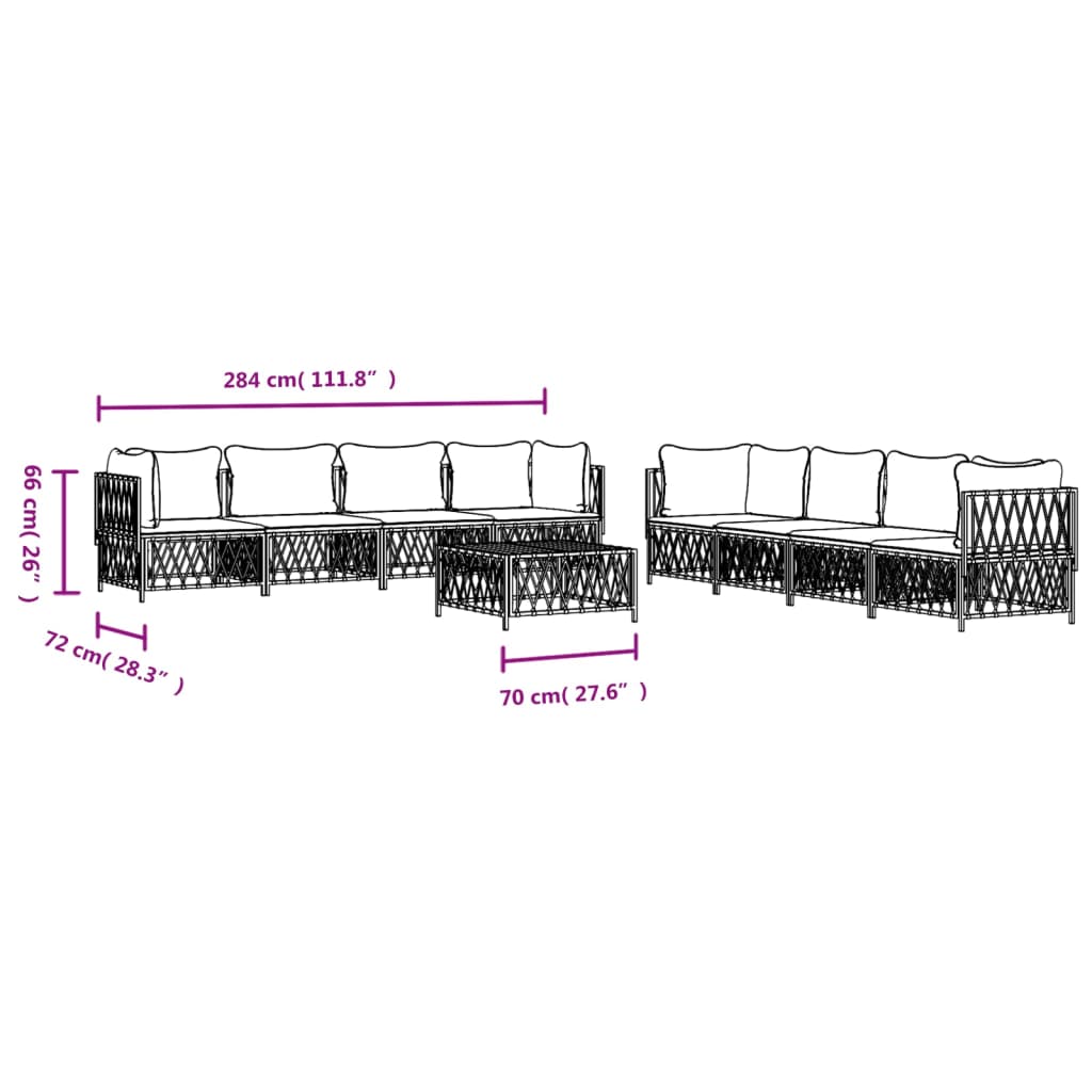 vidaXL 9 pcs conjunto lounge de jardim com almofadões aço antracite