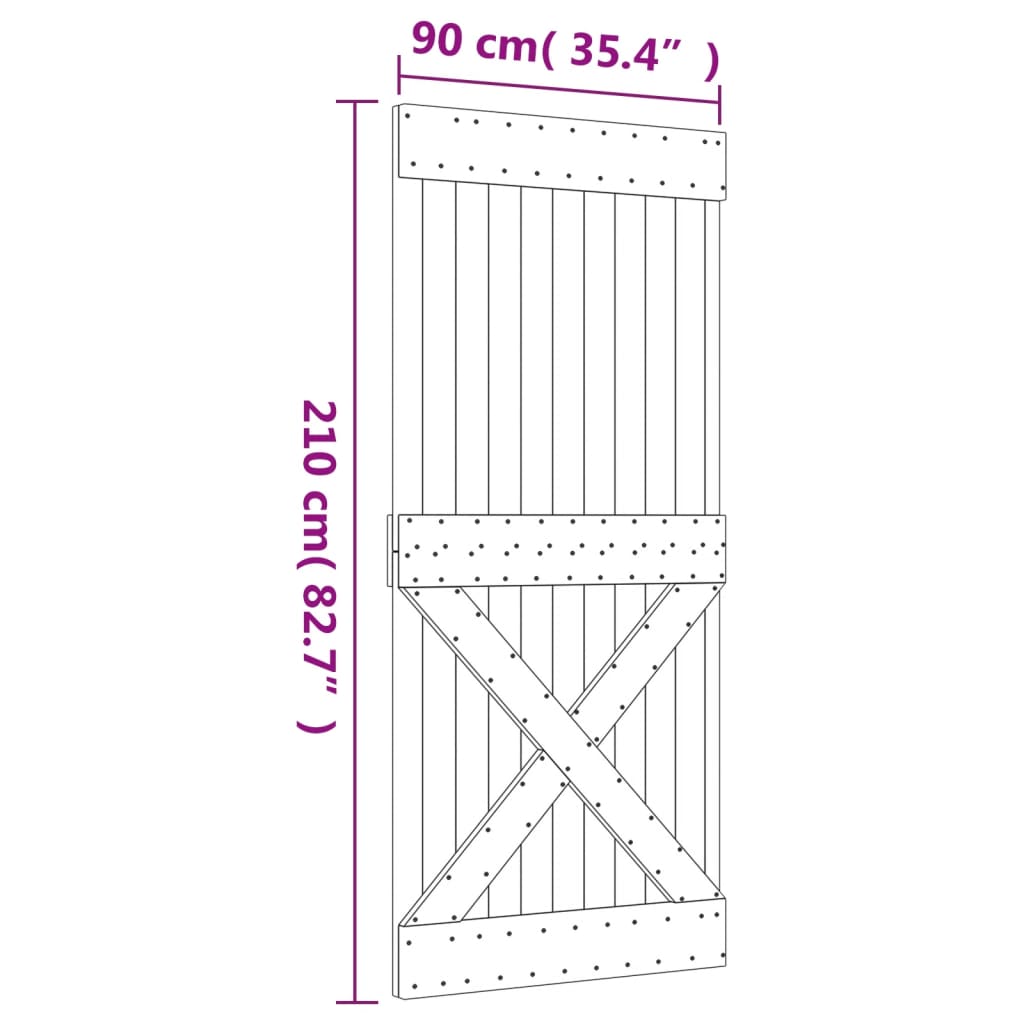 vidaXL Porta de correr com ferragens 90x210 cm madeira de pinho maciça