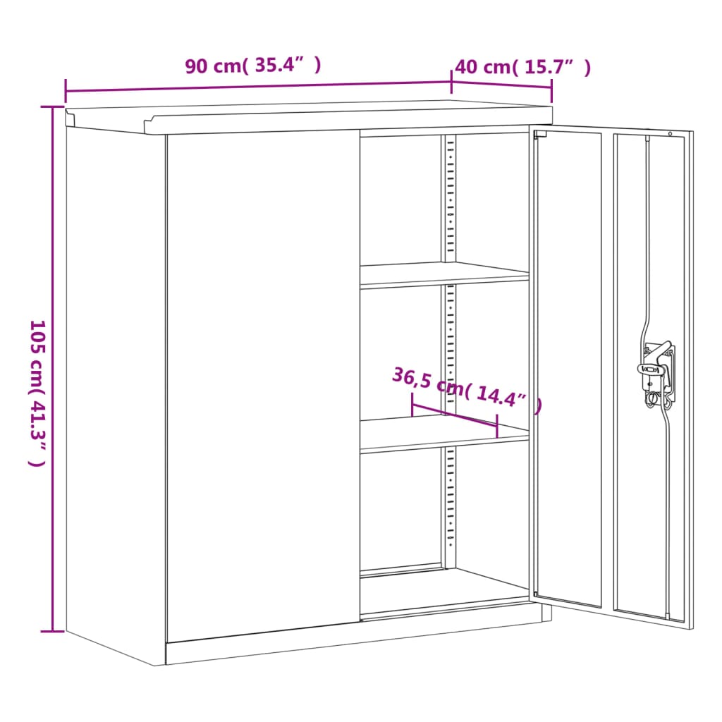 vidaXL Arquivador 90x40x145 cm aço branco