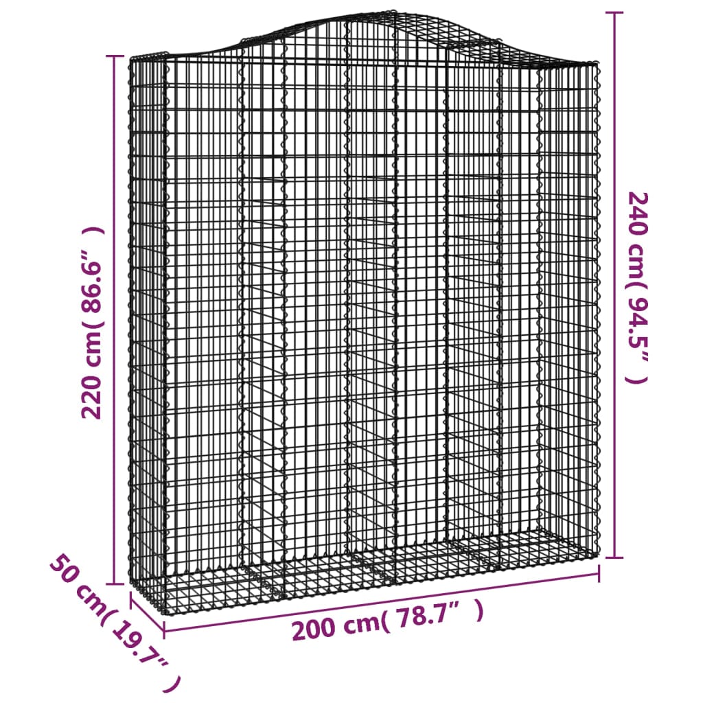 vidaXL Cestos gabião arqueados 11 pcs 200x50x220/240 ferro galvanizado