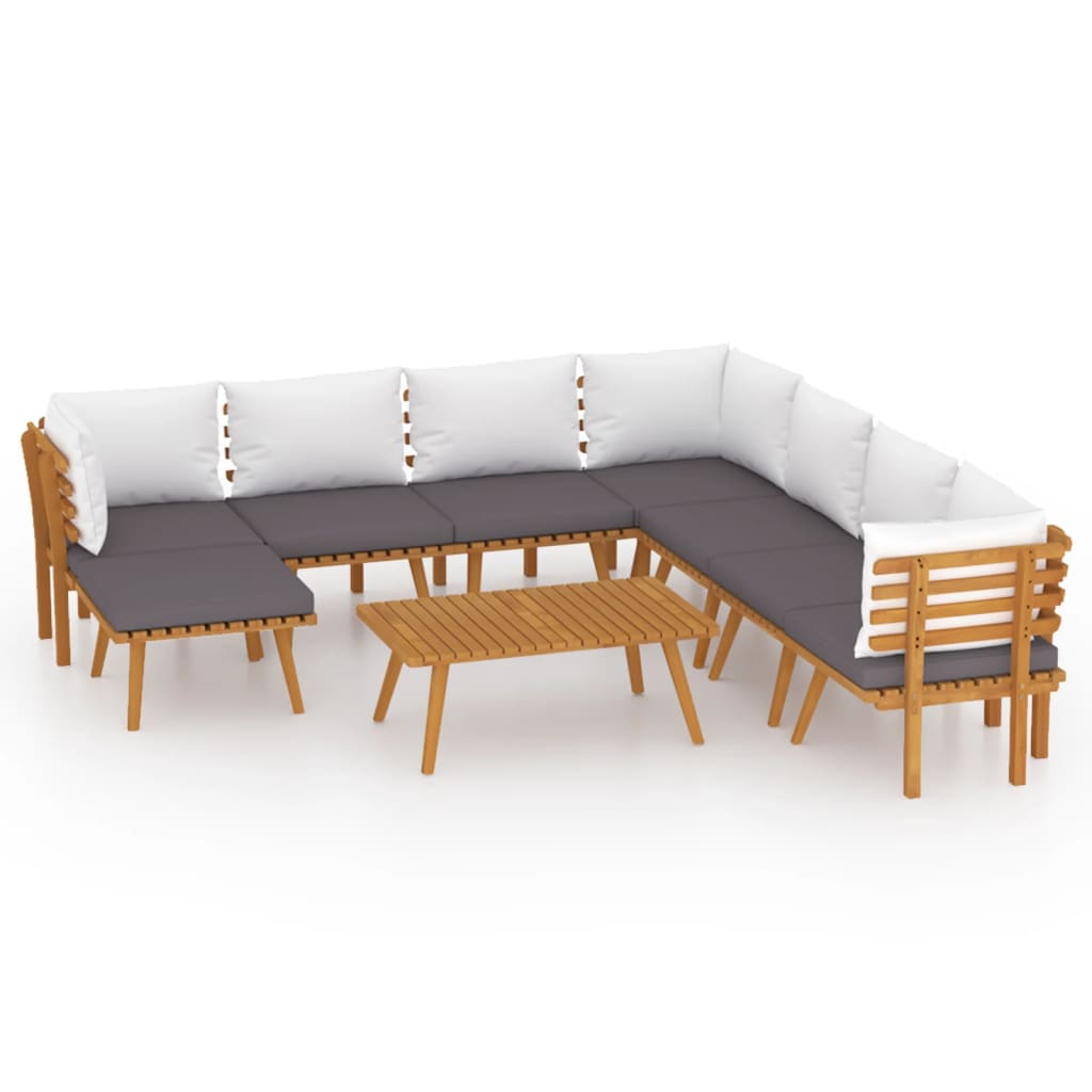 vidaXL 9 pcs conjunto lounge de jardim c/ almofadões acácia maciça