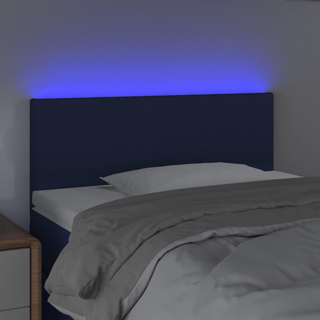 vidaXL Cabeceira de cama c/ luzes LED tecido 80x5x78/88 cm azul