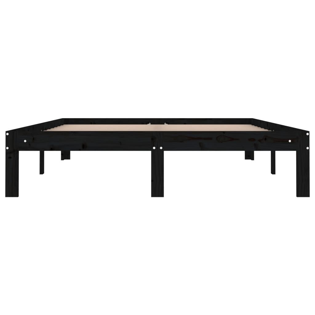 vidaXL Estrutura de cama casal 135x190 cm madeira maciça preto