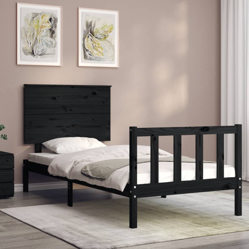 vidaXL Estrutura de cama com cabeceira 100x200 cm madeira maciça preto