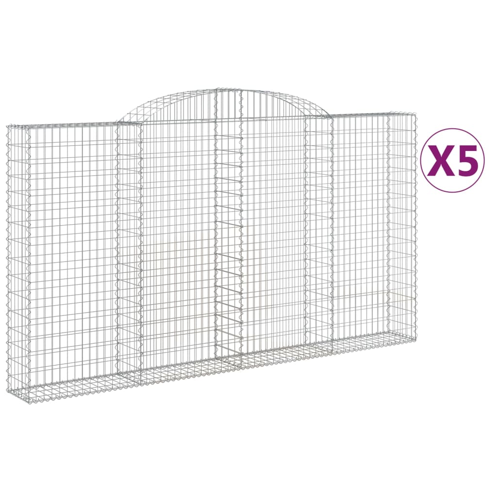 vidaXL Cestos gabião arqueados 5pcs 300x30x160/180cm ferro galvanizado