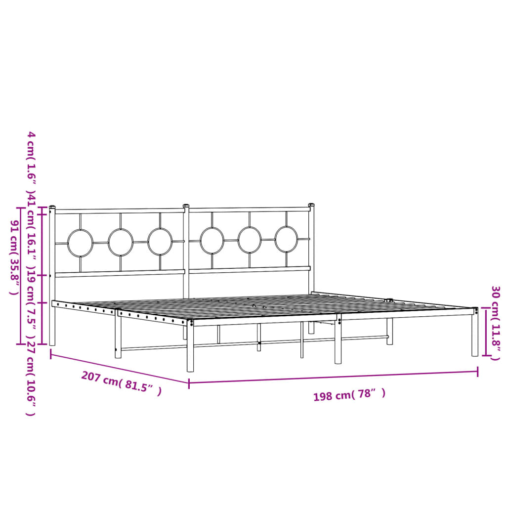 vidaXL Estrutura de cama com cabeceira 193x203 cm metal preto