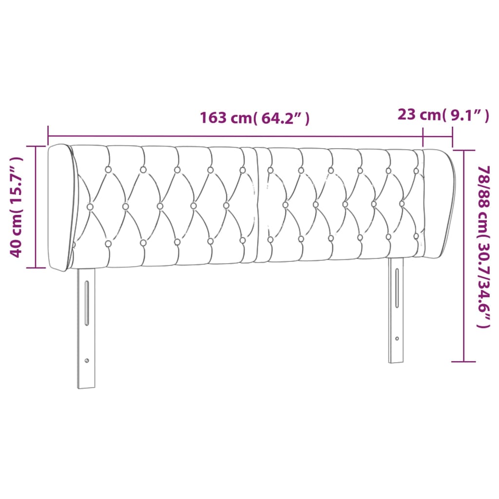 vidaXL Cabeceira de cama c/ abas tecido 163x23x78/88 cm preto