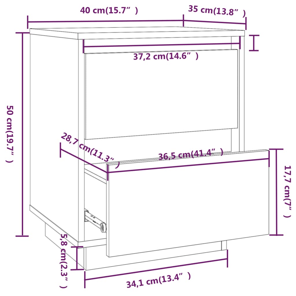 vidaXL Mesas de cabeceira 2 pcs 40x35x50 cm pinho maciço preto