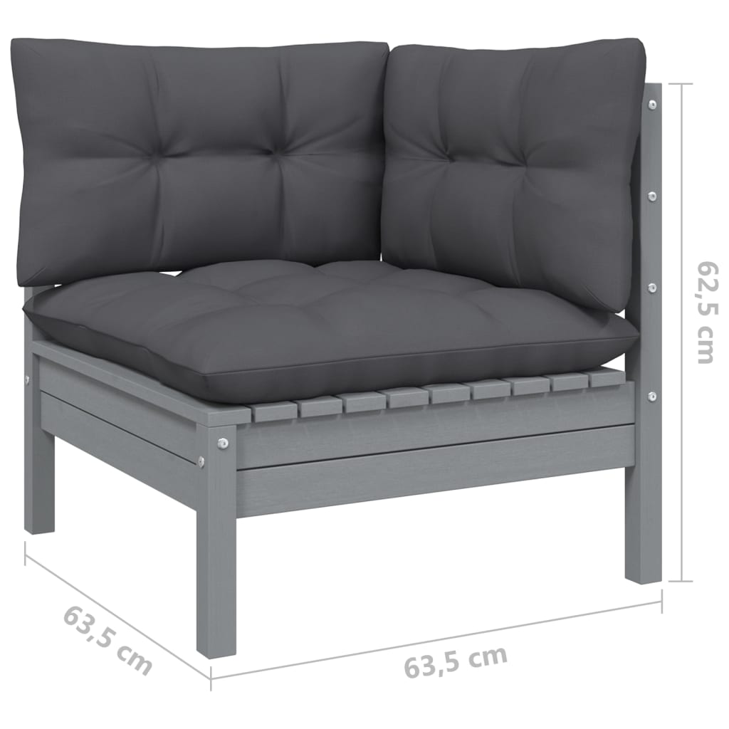 vidaXL 6 pcs conjunto lounge de jardim c/ almofadões pinho cinza