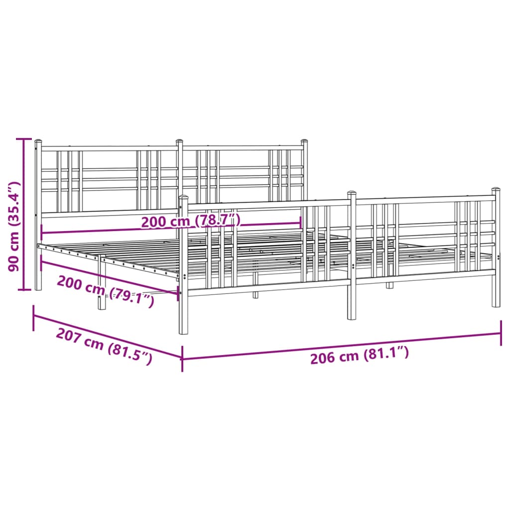 vidaXL Estrutura de cama com cabeceira e pés 200x200 cm metal branco