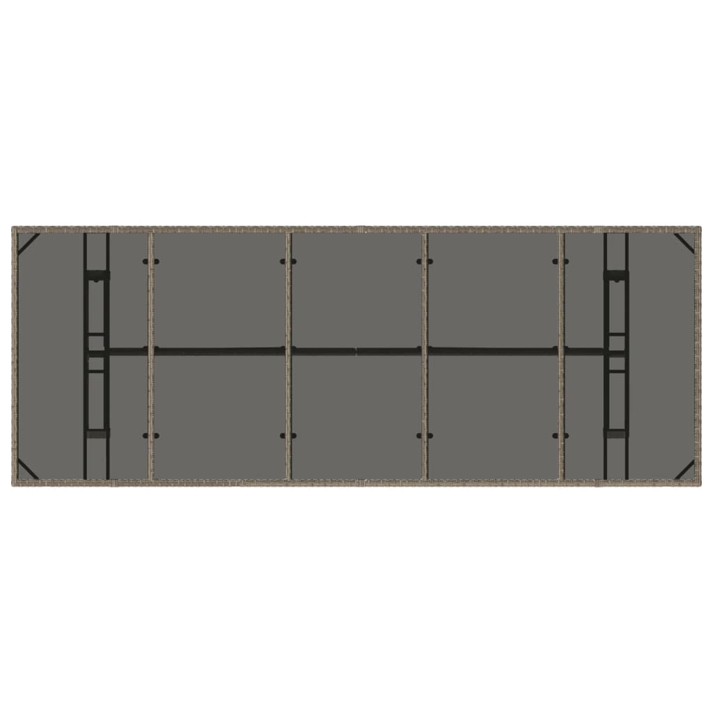 vidaXL Mesa de jardim com tampo de vidro 240x90x75 cm vime PE cinzento