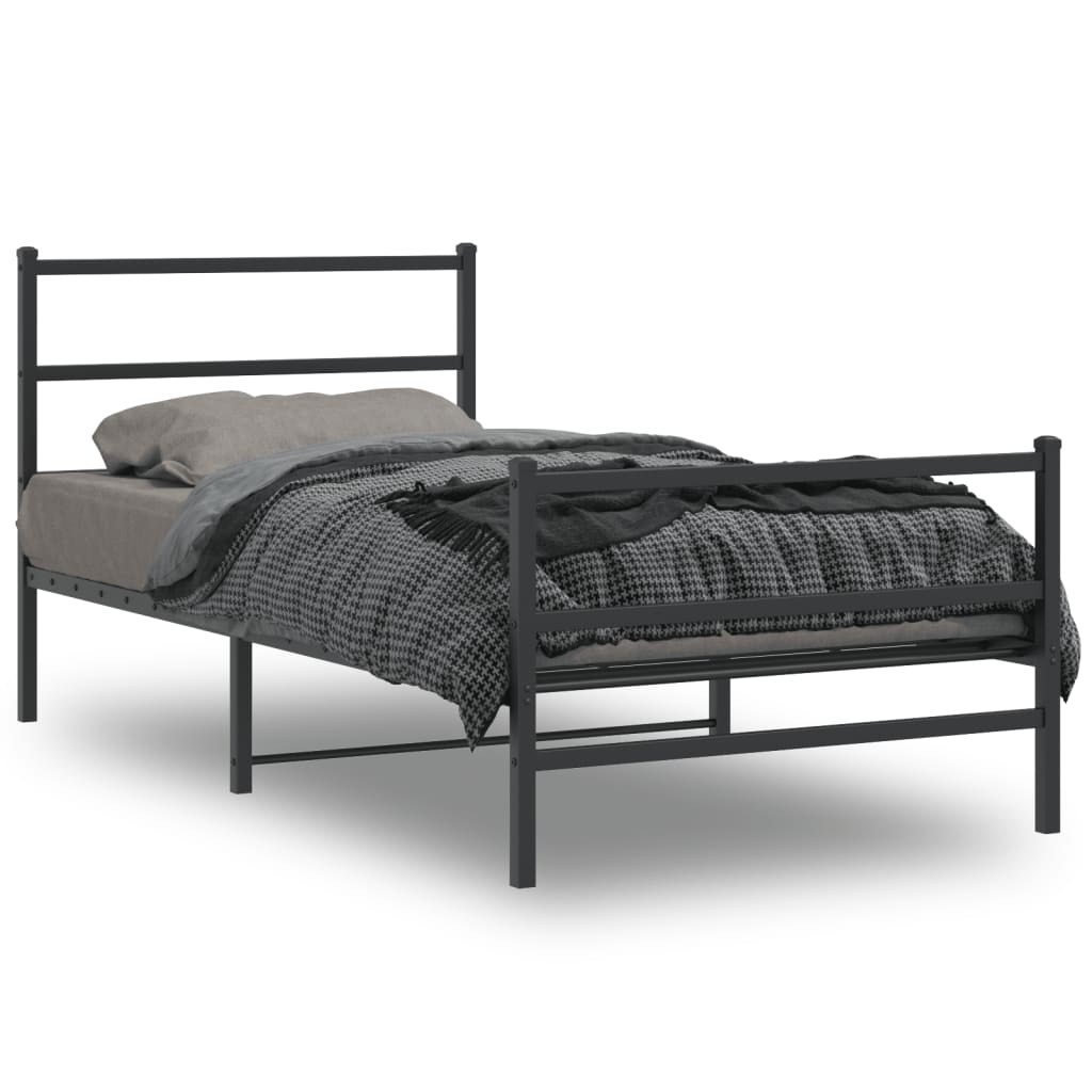 vidaXL Estrutura de cama com cabeceira e pés 100x190 cm metal preto