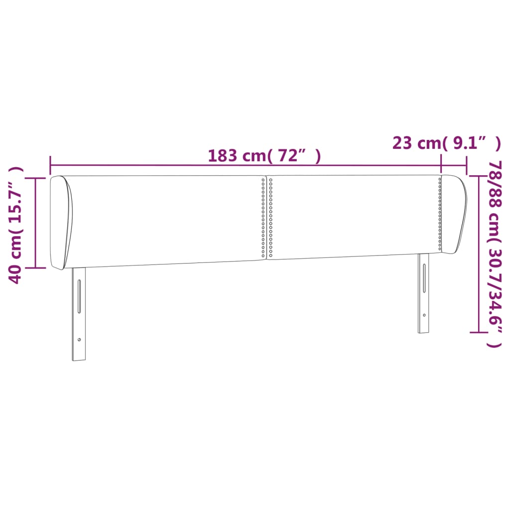 vidaXL Cabeceira de cama c/ abas veludo 183x23x78/88 cm cinzento-claro