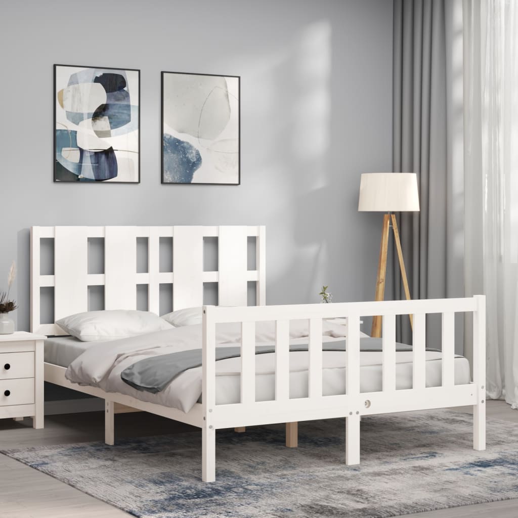 vidaXL Estrutura de cama com cabeceira 140x190cm madeira maciça branco