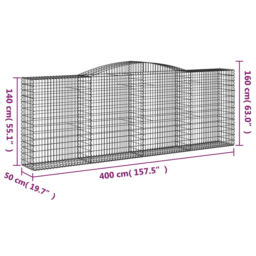 vidaXL Cestos gabião arqueados 10pcs 400x50x140/160 ferro galvanizado