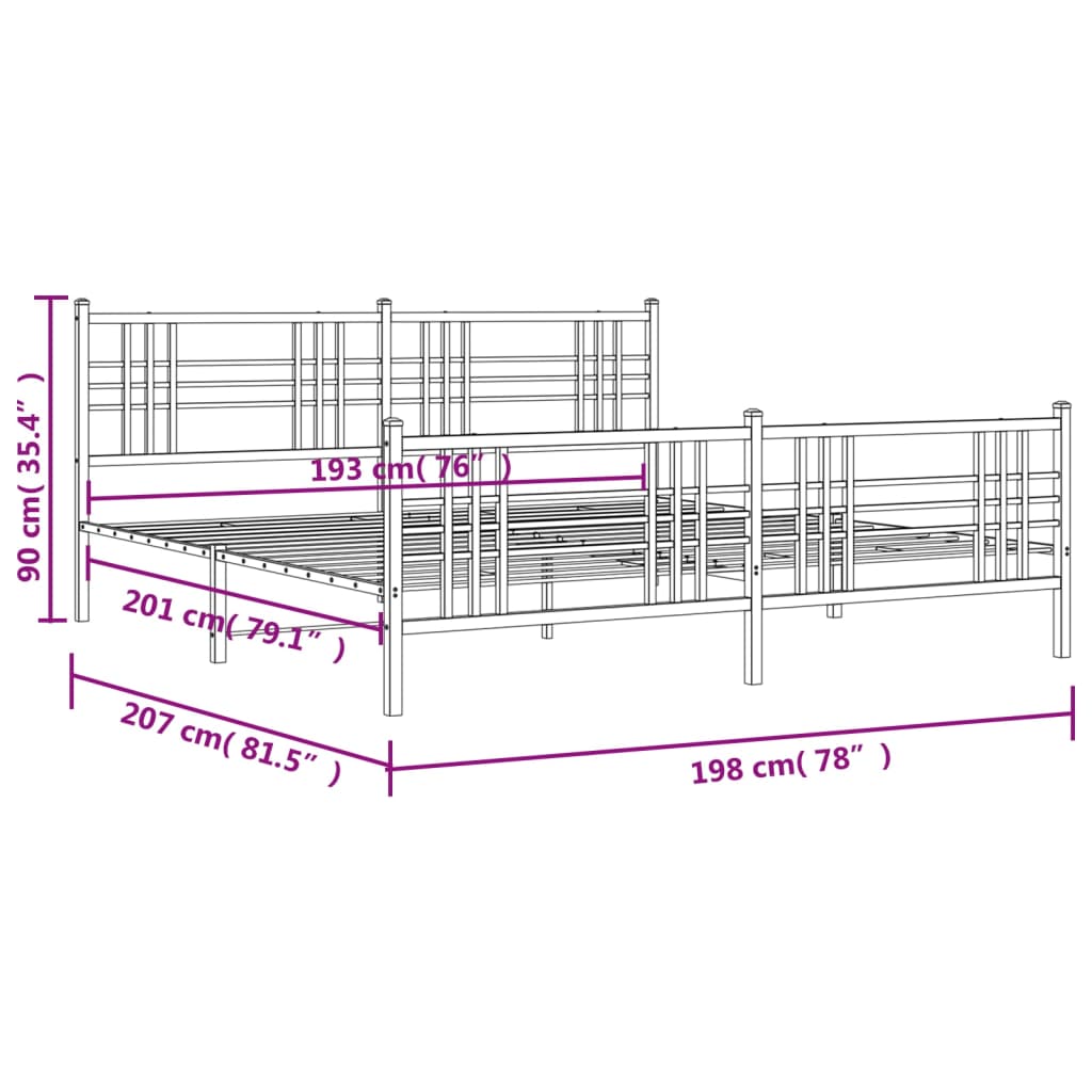 vidaXL Estrutura de cama com cabeceira e pés 193x203 cm metal branco