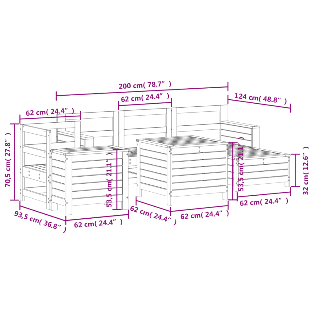 vidaXL 7 pcs conjunto de sofás para jardim pinho maciço branco