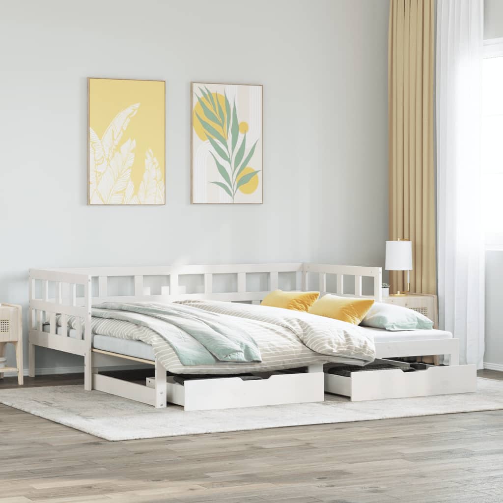 vidaXL Sofá-cama c/ gavetão e gavetas branco 90x200cm madeira de pinho