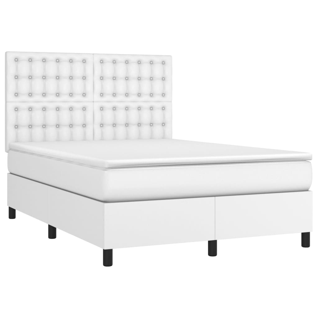 vidaXL Cama box spring c/colchão/LED 140x200cm couro artificial branco