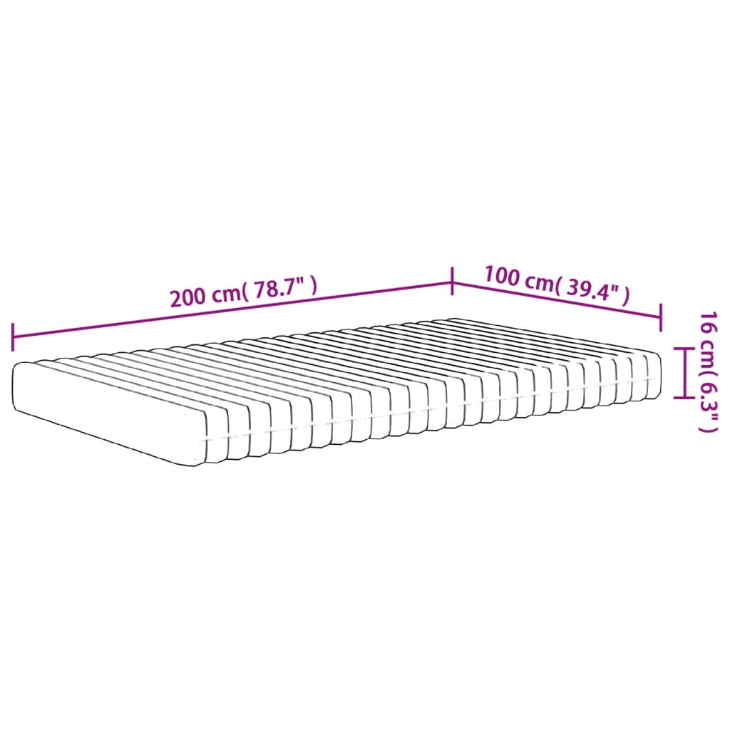 vidaXL Colchão de espuma médio suave 100x200 cm