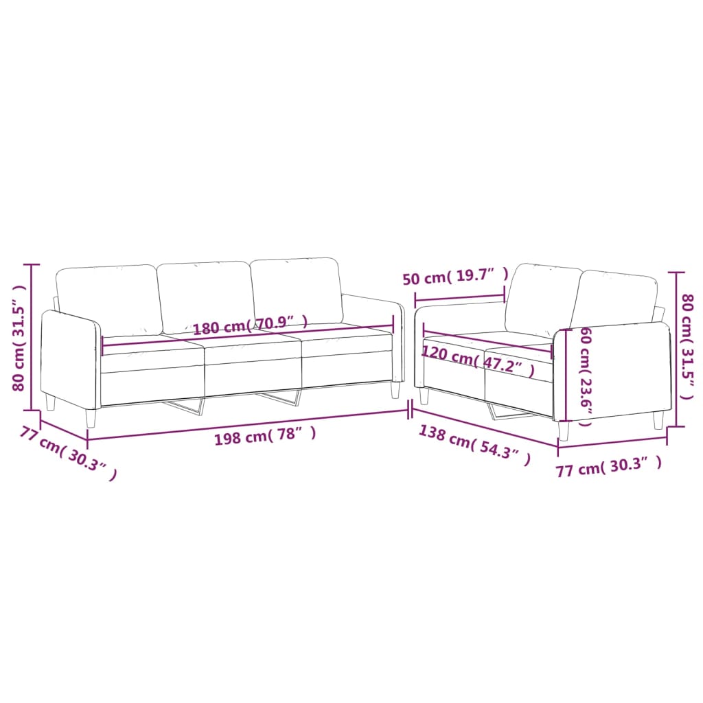 vidaXL 2 pcs conjunto de sofás com almofadões tecido vermelho tinto