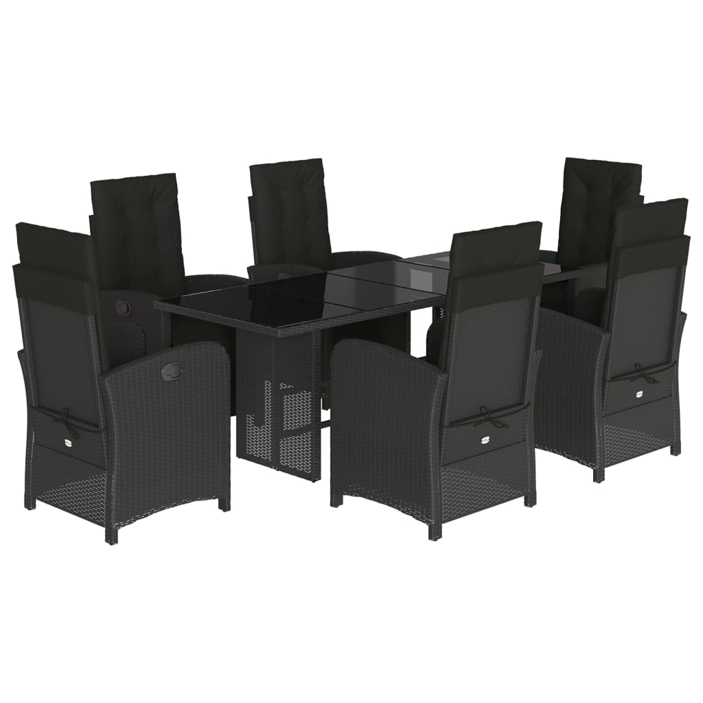 vidaXL 7 pcs conjunto de jantar p/ jardim c/ almofadões vime PE preto