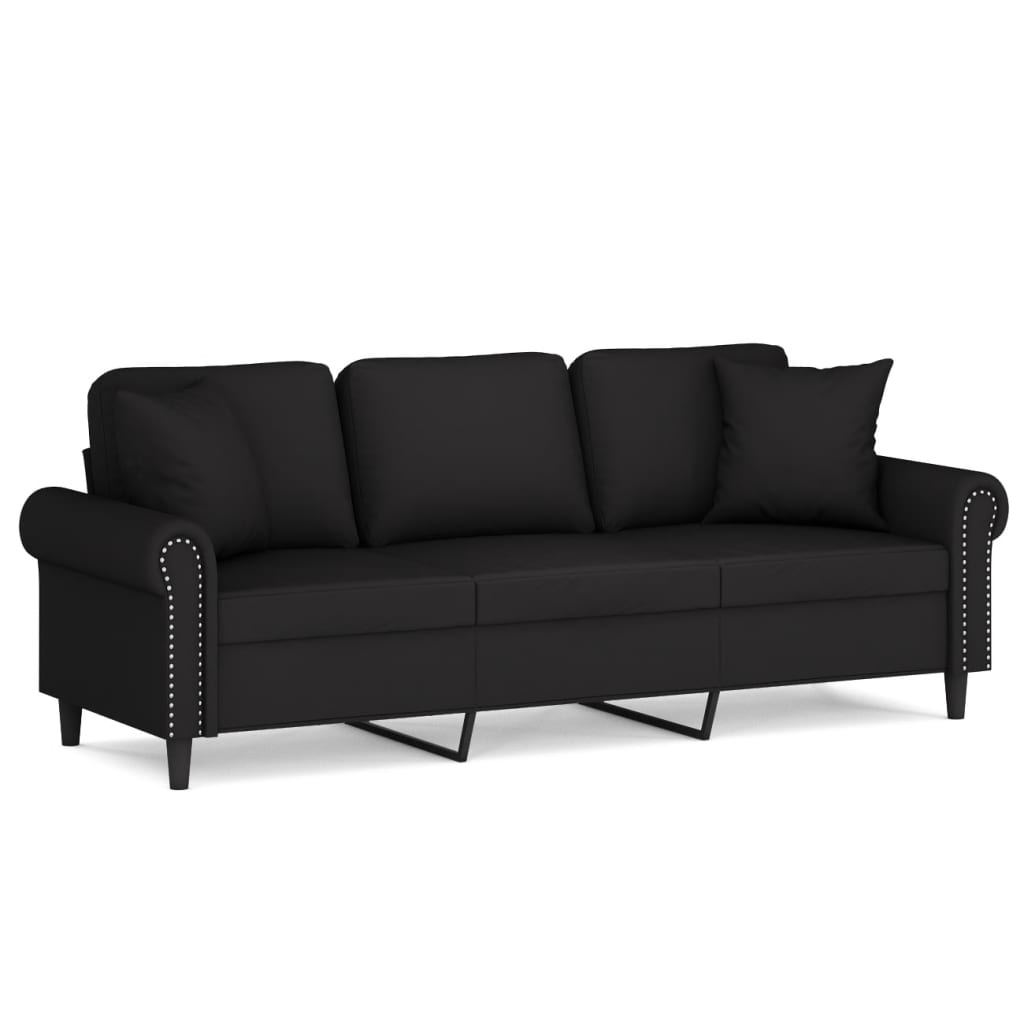 vidaXL Sofá 3 lugares c/ almofadas decorativas 180 cm veludo preto