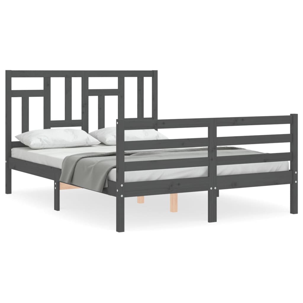 vidaXL Estrutura de cama com cabeceira 140x190 cm madeira maciça cinza