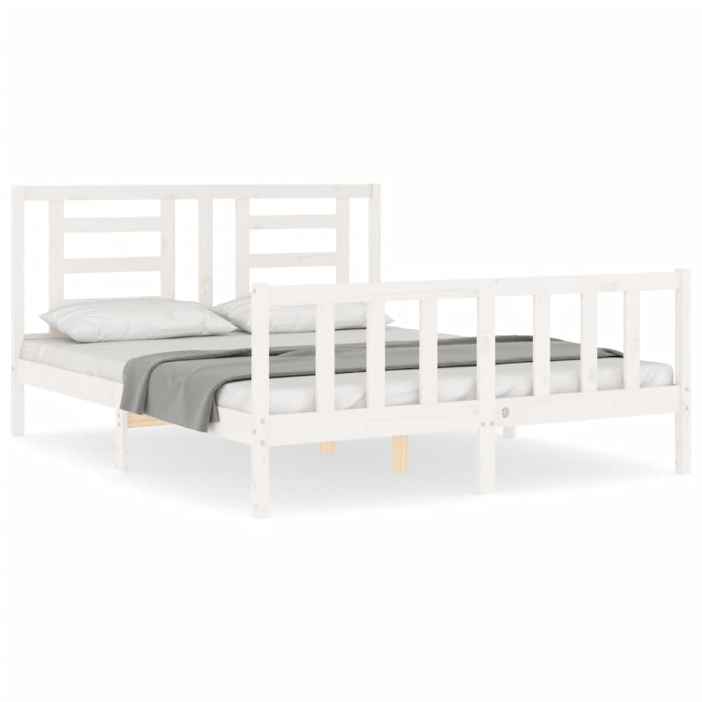 vidaXL Estrutura de cama King Size com cabeceira madeira maciça branco