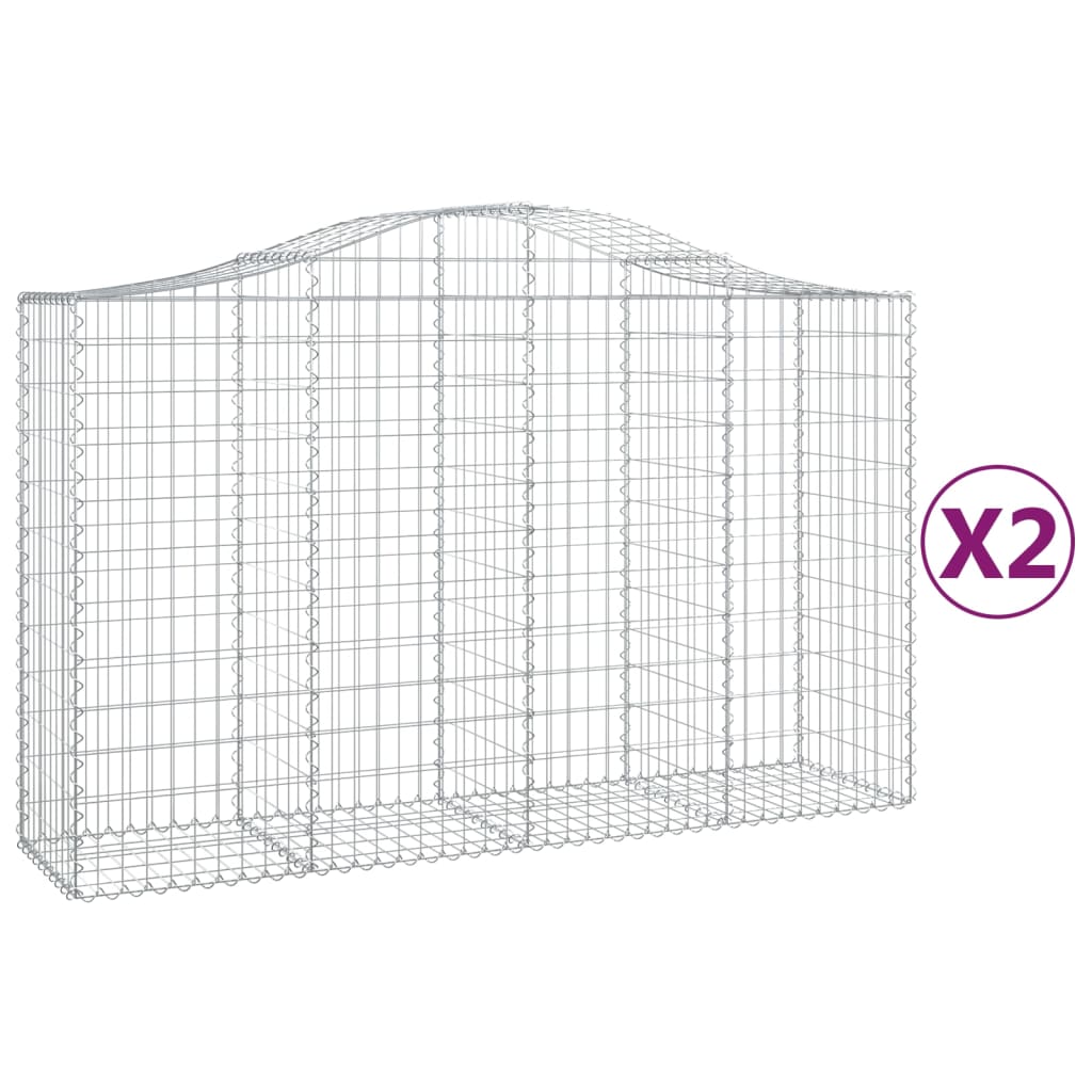 vidaXL Cestos gabião arqueados 2pcs 200x50x120/140cm ferro galvanizado