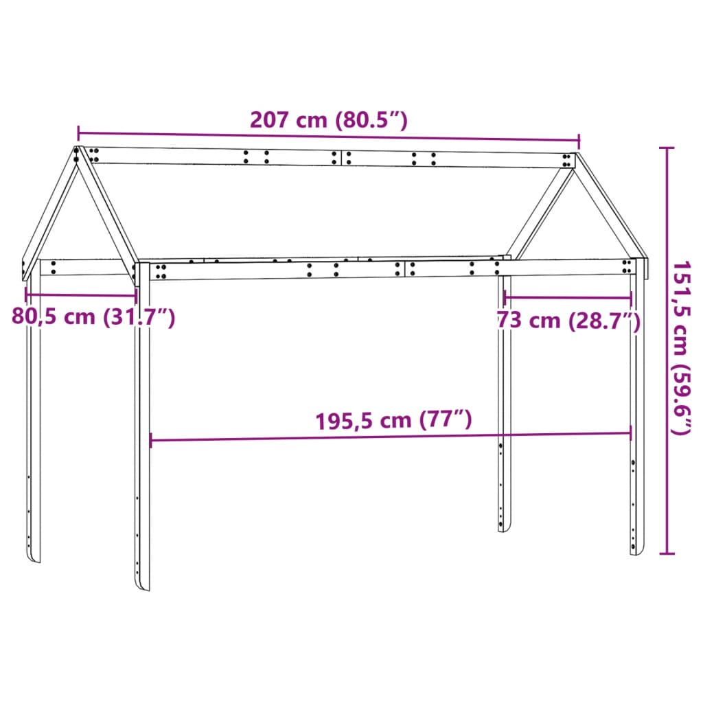 vidaXL Telhado cama infantil 207x80,5x151,5 cm pinho castanho-mel