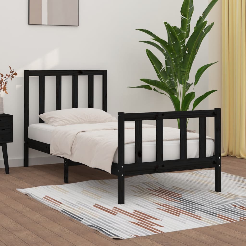 vidaXL Estrutura de cama solteiro 90x190 cm madeira maciça preto