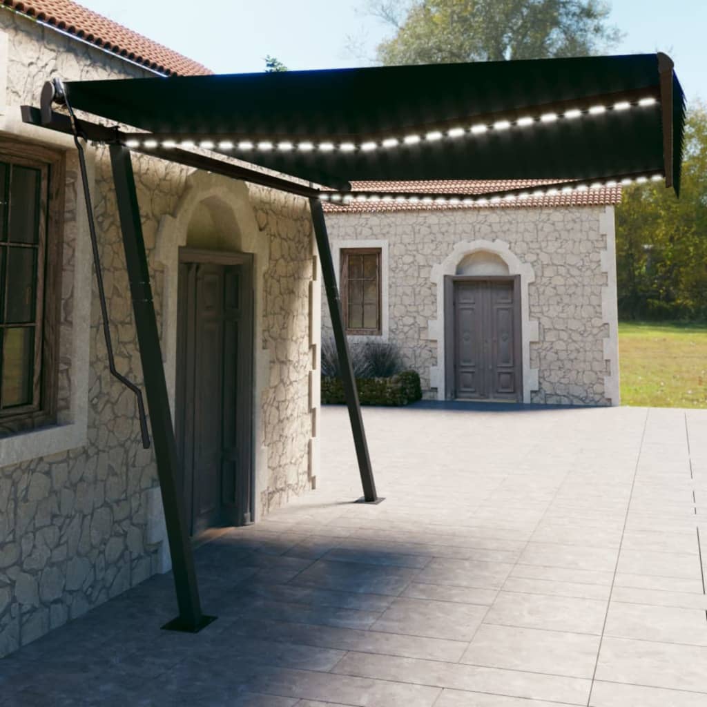 vidaXL Toldo retrátil manual com luzes LED 4,5x3 m antracite