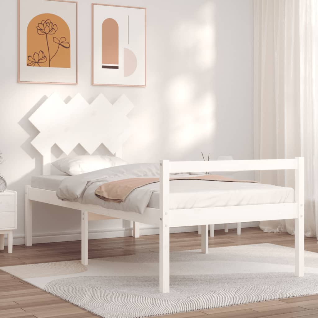 vidaXL Cama de solteiro para idosos c/ cabeceira madeira maciça branco