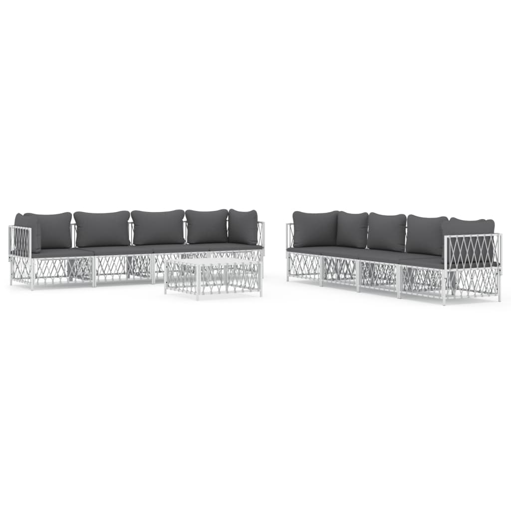 vidaXL 9 pcs conjunto lounge de jardim com almofadões aço branco