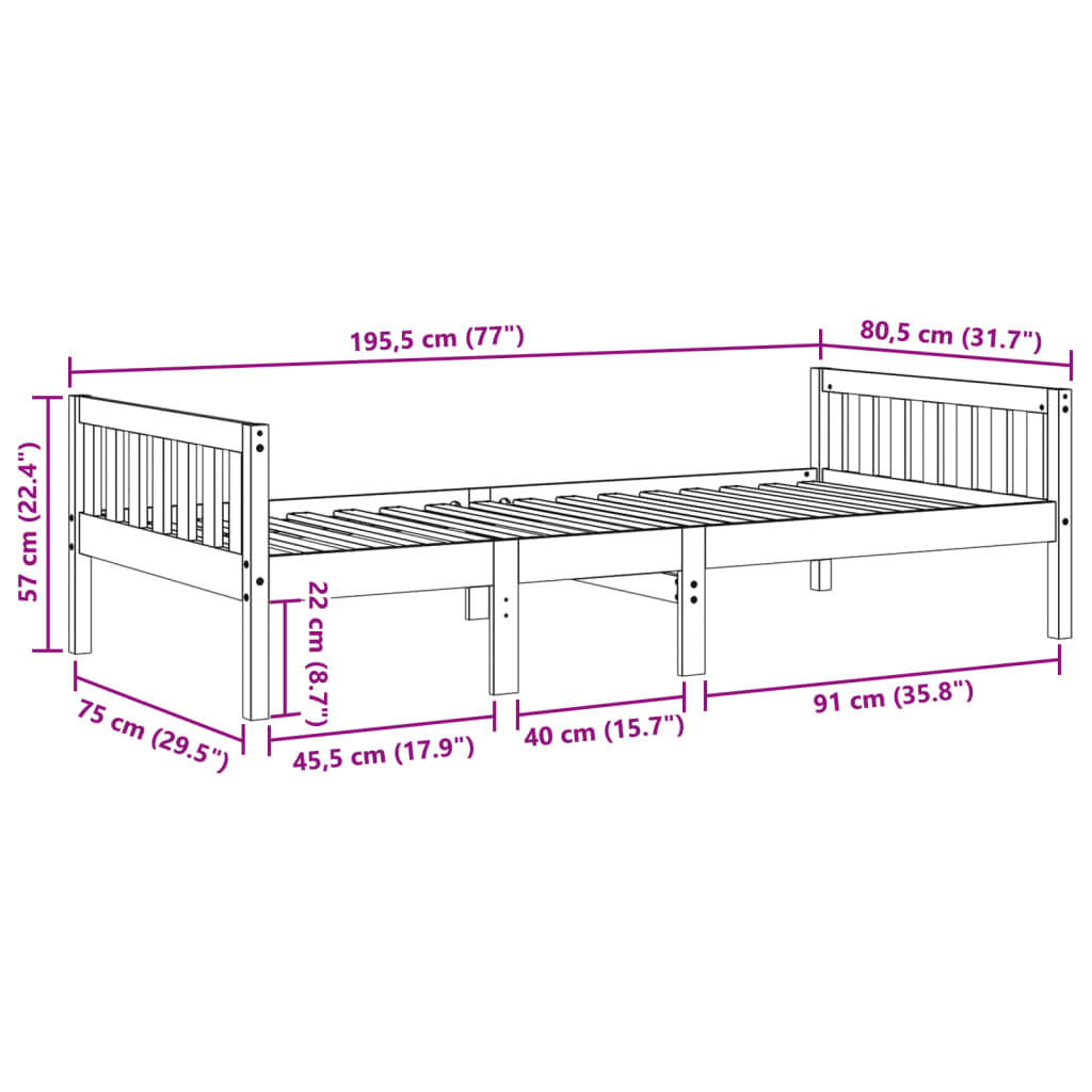 vidaXL Cama de criança sem colchão 75x190 cm pinho maciço branco