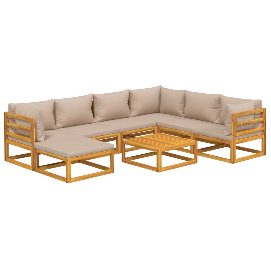 vidaXL 8pcs conj. lounge jardim madeira c/almofadões cinza-acastanhado