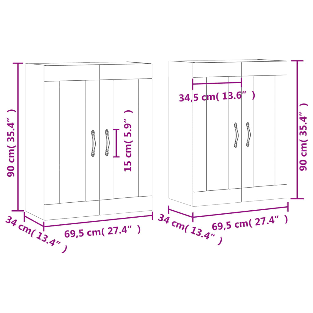 vidaXL Móveis de parede 2 pcs derivados de madeira preto